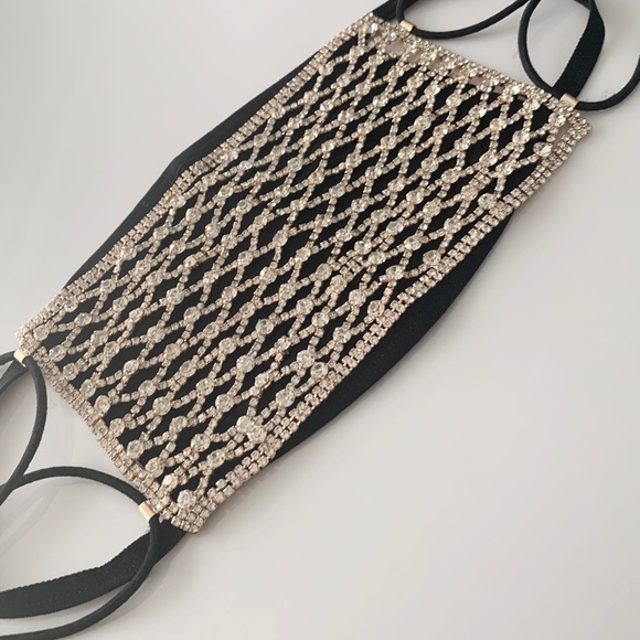 Luxury Rose Gold Rhinestone Mask + Cotton mask - Picture 6 of 7